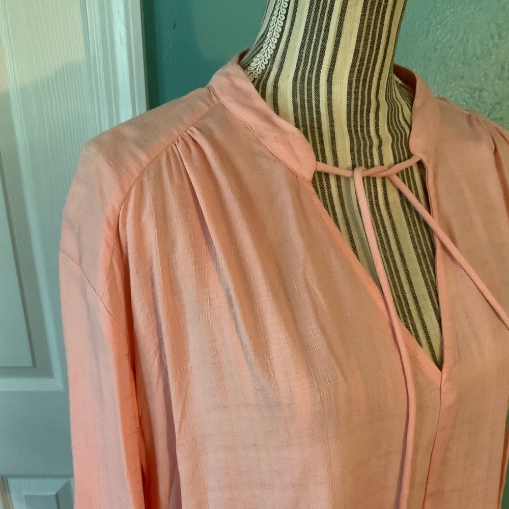 Pale Pink Entro Tunic Relaxed Fit Hi-Lo Hem Necktie Long Sleeve Classic - Picture 11 of 16